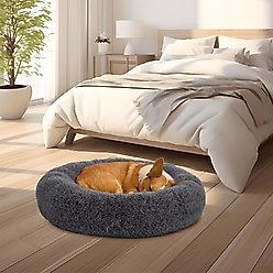 LFC PETS Calming Anti-Anxiety Donut Dog & Cat Bed, Dark Grey, Medium