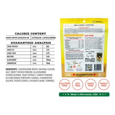 Show full view: Brutus Broth Hip & Joint Chicken Bone Broth Powder with Glucosamine Dog Supplements, 3.5-oz pouch slide 9 of 11