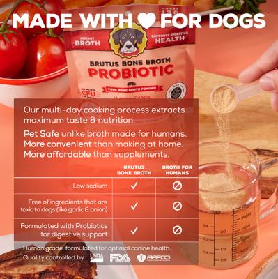 Show full view: Brutus Broth Probiotic Pork Instant Bone Broth Powder Grain-Free Digestive Health Dog Supplements, 3.5-oz pouch slide 5 of 11