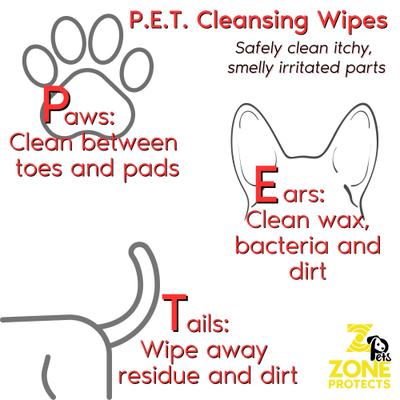 Show full view: Zone Protects Pets P.E.T. Paws, Ears & Tails Pet Cleanser Wipes, 80 count slide 3 of 6
