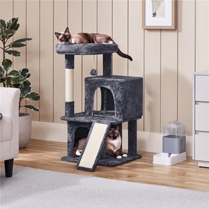 Yaheetech 3 Tiers 36-in Plush Cat Tower with Double Cat Condo, Dark Gray