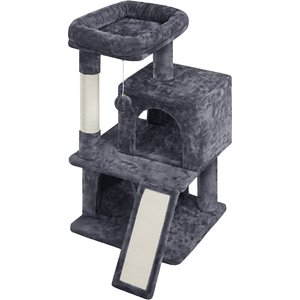 Yaheetech 3 Tiers 36-in Plush Cat Tower with Double Cat Condo, Dark Gray