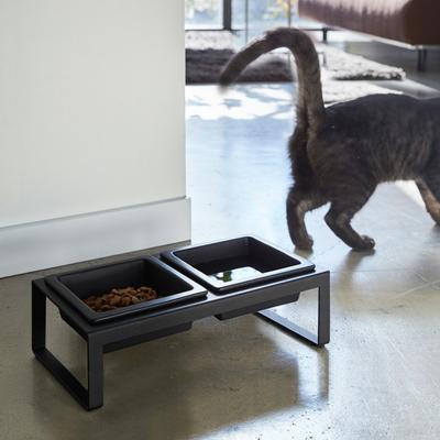 Show full view: Yamazaki Home Tower Elevated Double Dog & Cat Bowl with Stand, 1.25-cup, Black, Tall slide 2 of 6