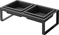 Yamazaki Home Tower Elevated Double Dog & Cat Bowl with Stand, 1.25-cup, Black, Tall