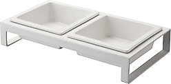 Yamazaki Home Tower Elevated Double Dog & Cat Bowl with Stand, 1.25-cup, White, Short