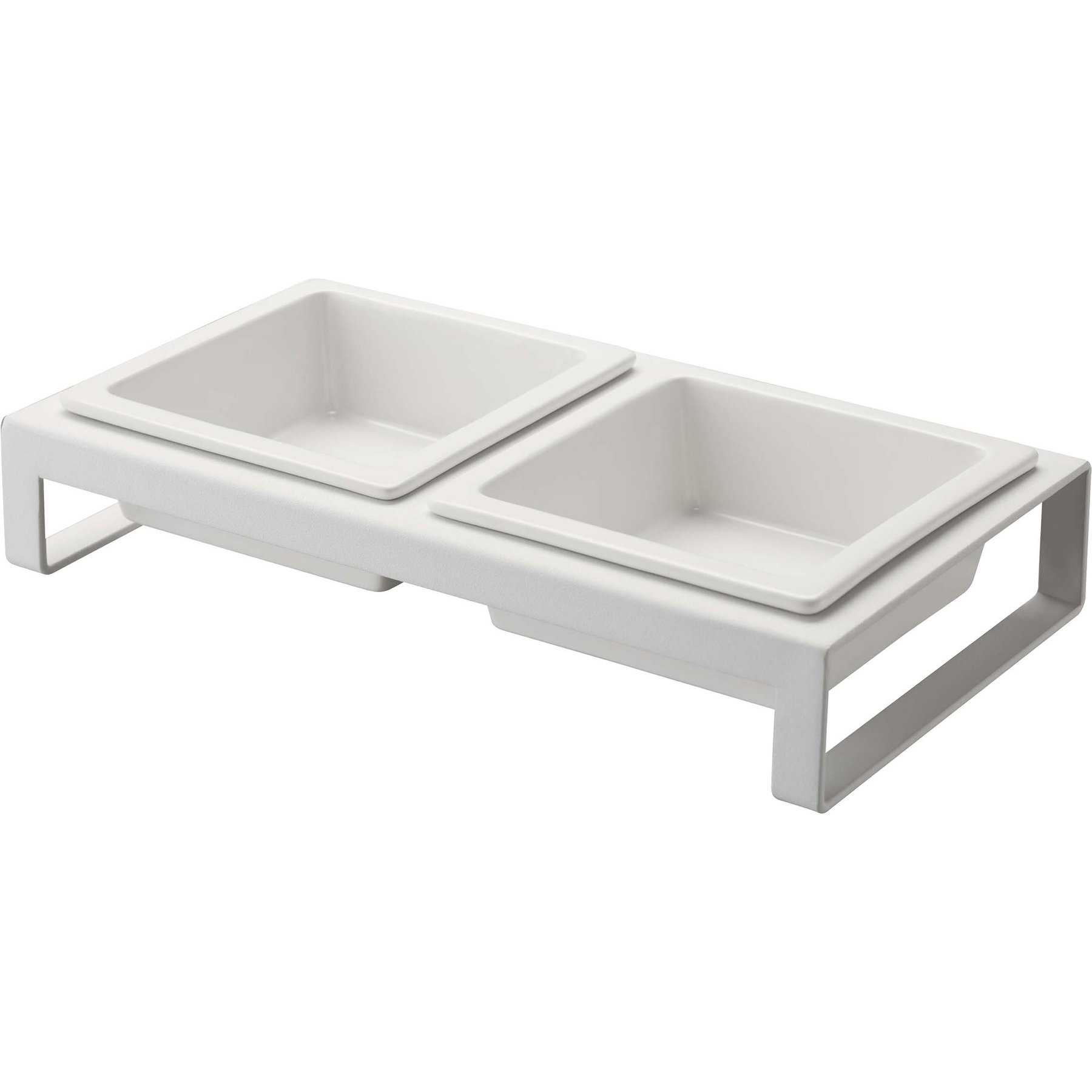 Yamazaki Home Tower Elevated Double Dog & Cat Bowl with Stand, 1.25-cup, White, Short