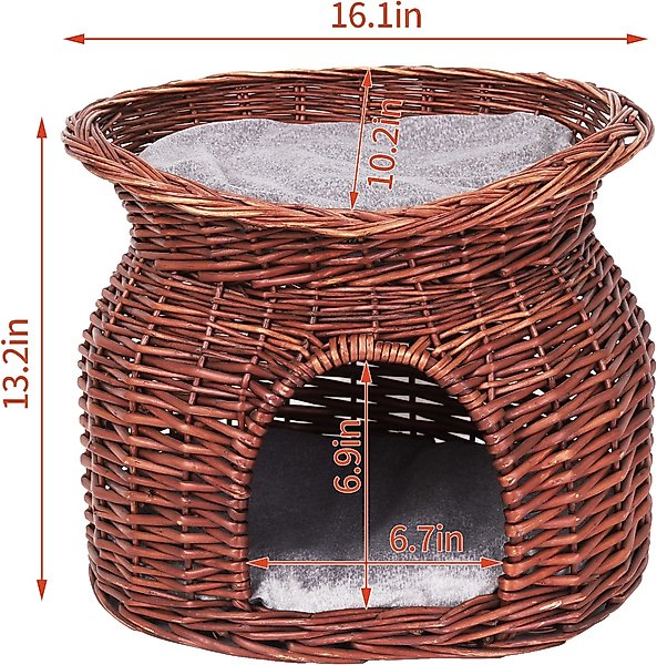 Show full view: Wisfor Indoor Wicker 2-Tier Basket Cat House, Brown, Medium slide 2 of 6