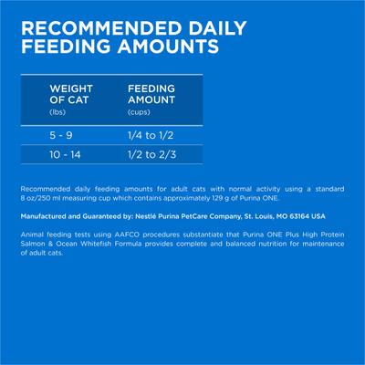 Show full view: Purina ONE Plus Skin & Coat Health Formula Natural Salmon & Ocean Whitefish High Protein Dry Cat Food, 3.5-lb bag slide 10 of 12