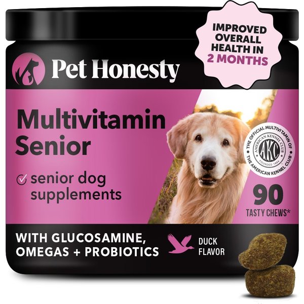 Pet Honesty Senior Multivitamin Duck Flavored Soft Chews Digestive Support for Senior Dogs, 90 count