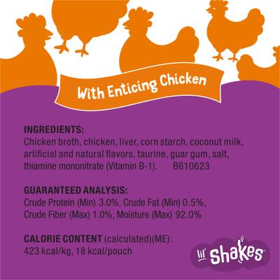 Show full view: Friskies Pureed Topper Lil' Shakes with Enticing Chicken Cat Food, 1.55-oz pouch, case of 16 slide 9 of 13