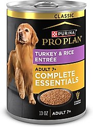 Purina Pro Plan Adult 7+ Complete Essentials Turkey & Rice Entree Wet Dog Food, 13-oz can, case of 12