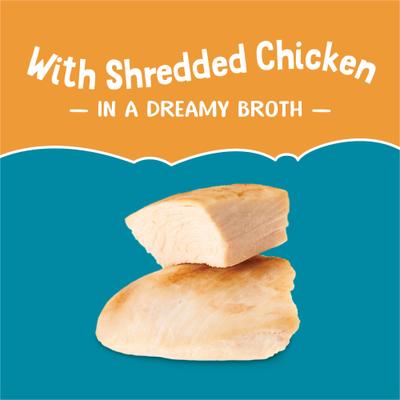 Show full view: Friskies Lil' Bits ‘n Broth with Shredded Chicken in a Dreamy Broth Lickable Wet Cat Food Topper, 1.2-oz pouch, case of 16 slide 6 of 13