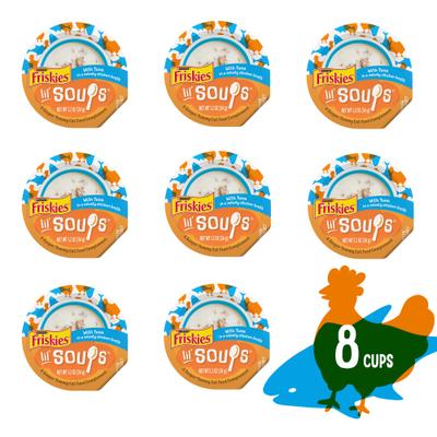 Show full view: Friskies Lil' Soups with Tuna in a Velvety Chicken Broth Lickable Cat Treats, 1.2-oz cup, case of 8 slide 3 of 14