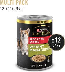 Purina Pro Plan Weight Control Adult High Protein Beef & Rice Entree Canned Dog Food, 13-oz can, case of 12 slide 2 of 9