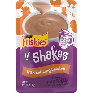Friskies Pureed Topper Lil' Shakes with Enticing Chicken Cat Food, 1.55-oz pouch, case of 16