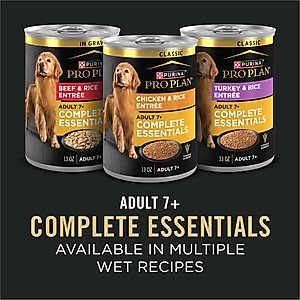 Purina Pro Plan Adult 7+ Complete Essentials Chicken & Rice Entree Wet Dog Food, 13-oz can, case of 12