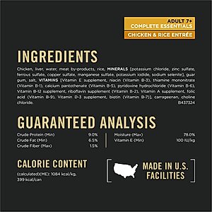Purina Pro Plan Adult 7+ Complete Essentials Chicken & Rice Entree Wet Dog Food, 13-oz can, case of 12