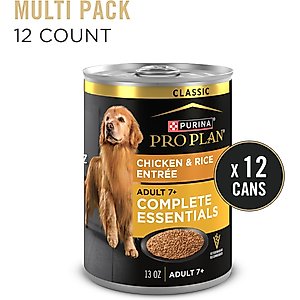 Purina Pro Plan Adult 7+ Complete Essentials Chicken & Rice Entree Wet Dog Food, 13-oz can, case of 12