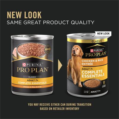 Show full view: Purina Pro Plan Adult 7+ Complete Essentials Chicken & Rice Entree Wet Dog Food, 13-oz can, case of 12 slide 4 of 12