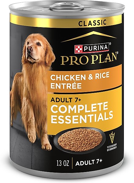 Purina Pro Plan Adult 7+ Complete Essentials Chicken & Rice Entree Wet Dog Food, 13-oz can, case of 12