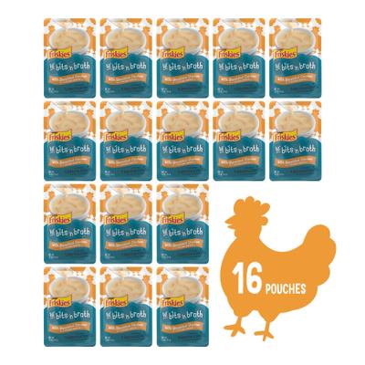 Show full view: Friskies Lil' Bits ‘n Broth with Shredded Chicken in a Dreamy Broth Lickable Wet Cat Food Topper, 1.2-oz pouch, case of 16 slide 3 of 13
