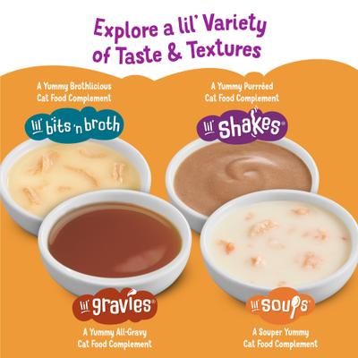 Show full view: Friskies Lil' Soups with Shrimp in a Velvety Chicken Broth Lickable Cat Food Topper, 1.2-oz cup, case of 8 slide 9 of 14