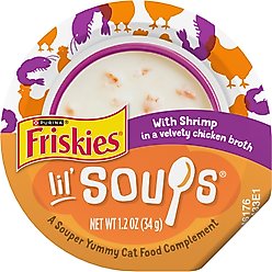 Friskies Lil' Soups with Shrimp in a Velvety Chicken Broth Lickable Cat Food Topper, 1.2-oz cup, case of 8