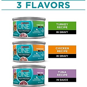 Purina ONE Natural Turkey, Chicken & Tuna Variety Pack High Protein Wet Cat Food, 3-oz can, case of 12