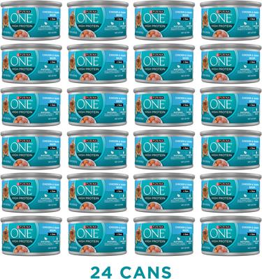 Show full view: Purina ONE Natural Chicken & Salmon in Sauce High Protein Wet Cat Food, 3-oz can, case of 24 slide 3 of 13
