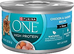 Purina ONE Natural Chicken & Salmon in Sauce High Protein Wet Cat Food, 3-oz can, case of 24