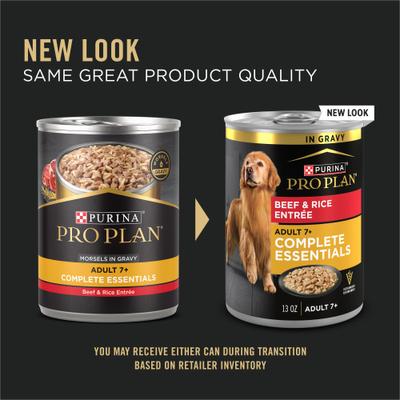 Show full view: Purina Pro Plan Senior Beef & Rice Entree Canned Dog Food, 13-oz, case of 12 slide 4 of 12