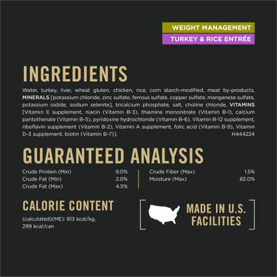 Show full view: Purina Pro Plan Specialized Adult Weight Management Turkey & Rice Entree Canned Dog Food, 13-oz, case of 12 slide 8 of 12