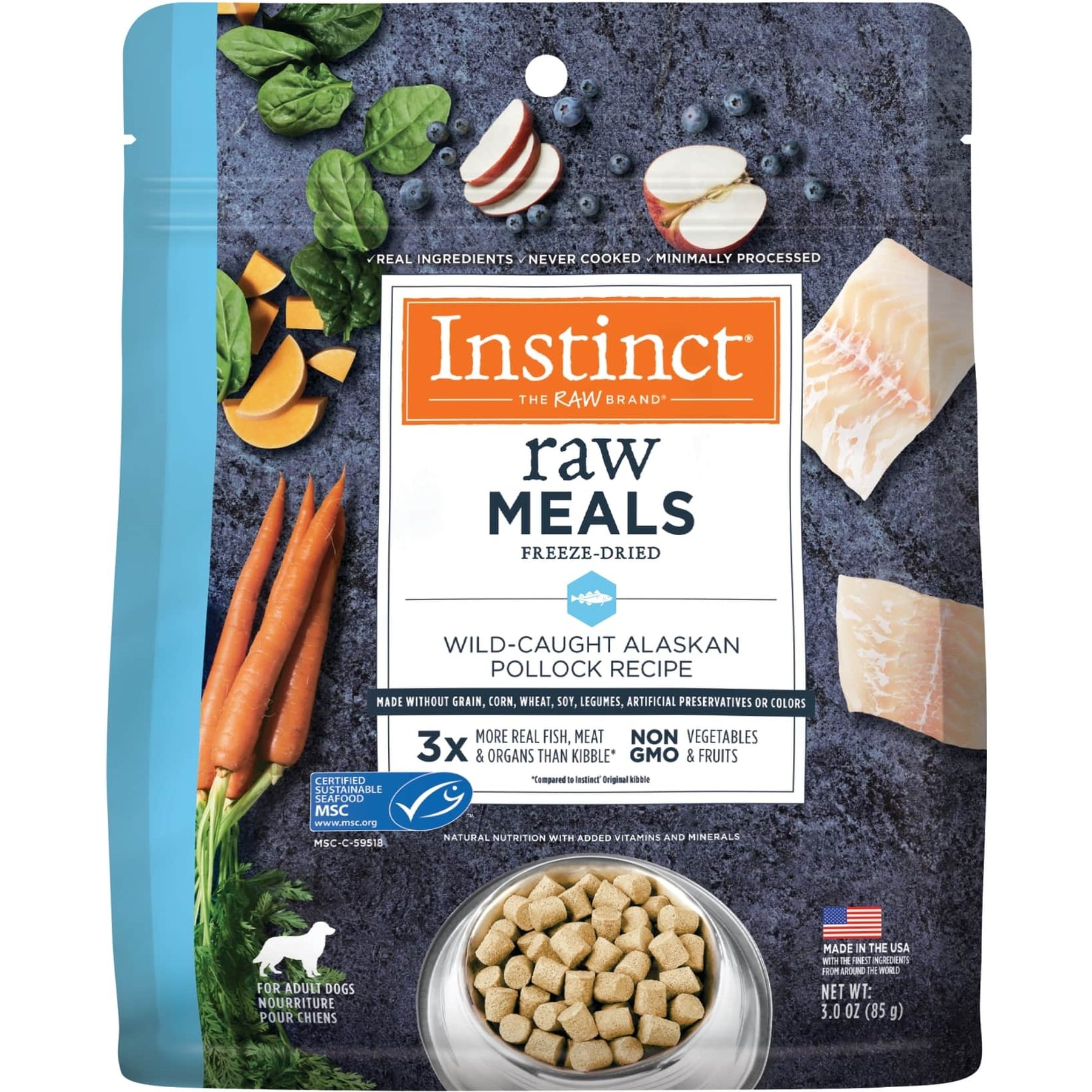Instinct FreshDried Bites Grain-Free Wild-Caught Alaskan Pollock Recipe Dog Food, 3-oz bag