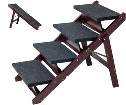 Cesicia 2-in-1 Foldable Wooden Dog Ramp & Stairs, Wood, 4 step