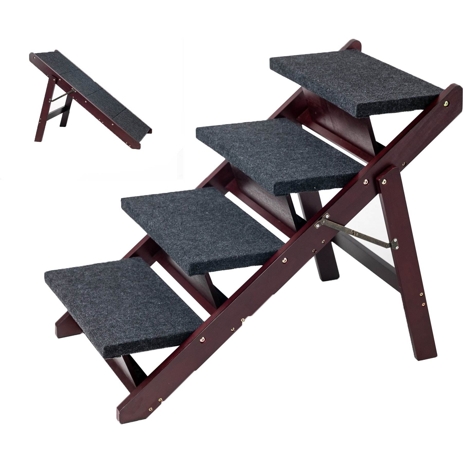 Cesicia 2-in-1 Foldable Wooden Dog Ramp & Stairs, Wood, 4 step