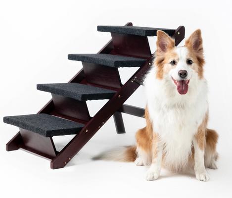 Show full view: Cesicia 2-in-1 Foldable Wooden Dog Ramp & Stairs, Wood, 4 step slide 3 of 7