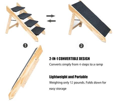 Show full view: Cesicia 2-in-1 Foldable Wooden Dog Ramp & Stairs, Wood, 3 step slide 4 of 8
