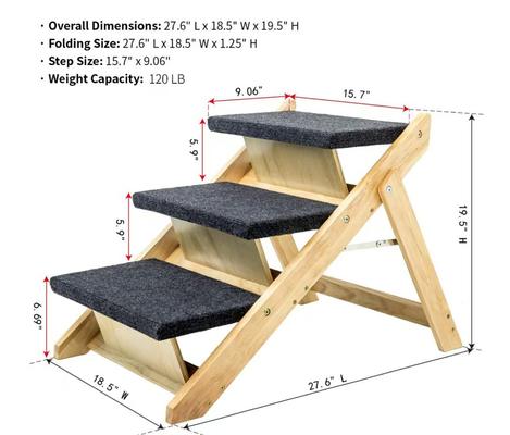 Show full view: Cesicia 2-in-1 Foldable Wooden Dog Ramp & Stairs, Wood, 3 step slide 3 of 8