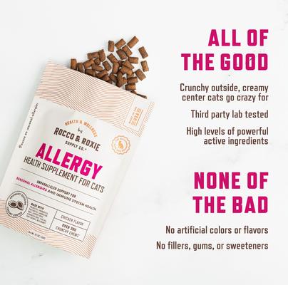 Show full view: Rocco & Roxie Supply Co. Chicken Flavored Allergy Chew Supplement for Cats, 3.7-oz bag slide 8 of 12