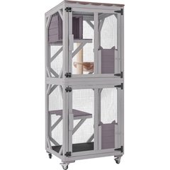 Aivituvin AIR22-M Catio Wooden Outdoor Wheeled Cat House, Gray, Medium