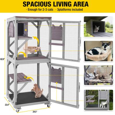 Show full view: Aivituvin AIR22-M Catio Wooden Outdoor Wheeled Cat House, Gray, Medium slide 5 of 7