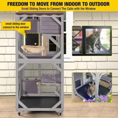 Show full view: Aivituvin AIR22-M Catio Wooden Outdoor Wheeled Cat House, Gray, Medium slide 2 of 7