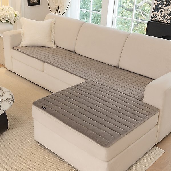 Show full view: Allisandro Washable & Waterproof Anti-Slip Velvet Dog Couch Cover, Light Grey, 24 x 56-in slide 4 of 9