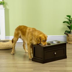 PawHut Large Elevated Dog Bowls with Storage Drawer, Brown