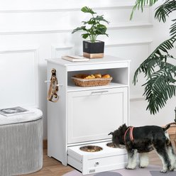PawHut Elevated Dog Bowls with Storage, White