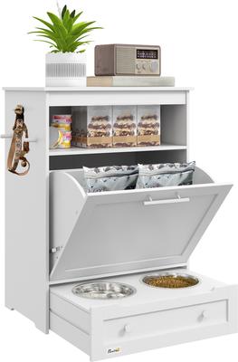 Show full view: PawHut Elevated Dog Bowls with Storage, White slide 3 of 11