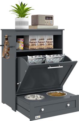 Show full view: PawHut Elevated Dog Bowls with Storage, Gray slide 2 of 10