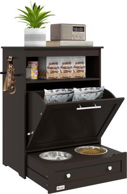 Show full view: PawHut Elevated Dog Bowls with Storage, Brown slide 3 of 11