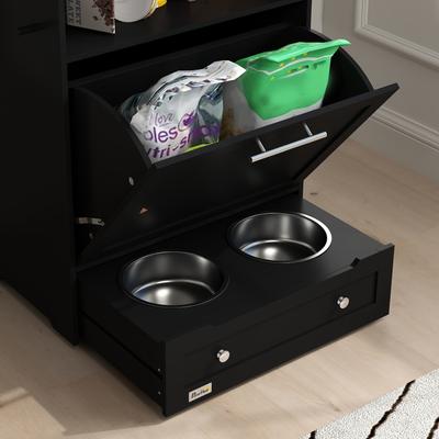 Show full view: PawHut Elevated Dog Bowls with Storage, Black slide 9 of 10