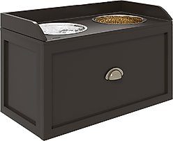 jansno Feeding Station Storage Cabinet with 2 Removable Elevated Dog Bowls, Brown, 25-L